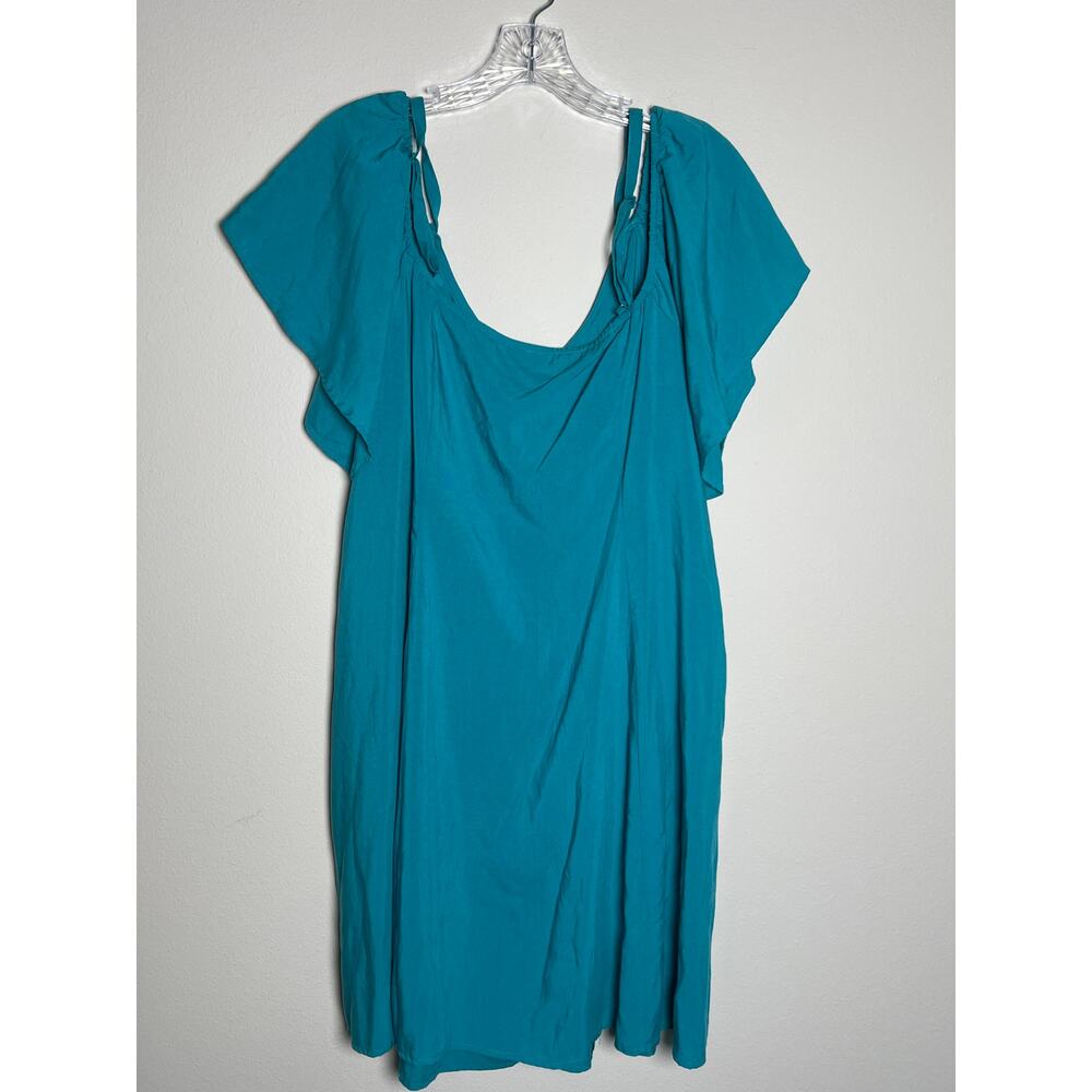 Torrid Mini Challis Cold Shoulder Trapeze Dress Size 2X Teal Pockets NWT - Picture 3 of 6